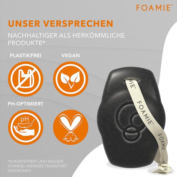 Foamie Men 3in1 Festes Duschgel & Shampoo Aktivkohle Rosenholz – Für Körper, Gesicht & Haar – Kräftig-holziger Duft, gründliche Reinigung & Pflege – Vegan, plastikfrei & pH-hautneutral, 90 g