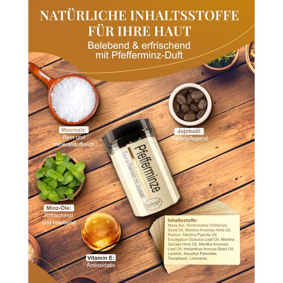 Frankonia BATH & SPA Sauna Salz Peeling Pfefferminze – 400 g Meersalz-Körperpeeling mit Jojobaöl & Vitamin E – Dusch- & Body Scrub für alle Hauttypen – Vegan & ohne Parabene – ohne Microplastik
