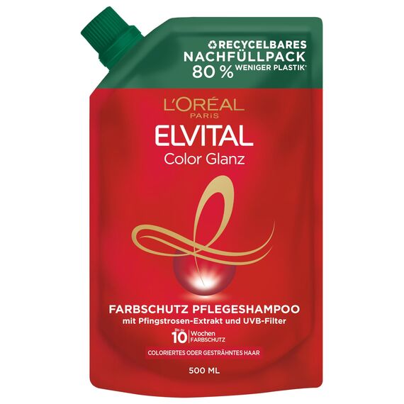 L'Oréal Paris Elvital Shampoo Nachfüllpack, Haarshampoo für coloriertes, getöntes oder gesträhntes Haar, Color Glanz, 1 x 500ml