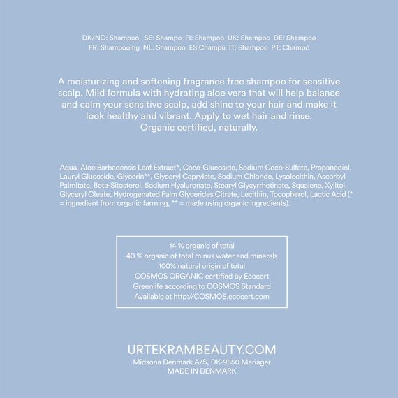 Urtekram Fragrance Free Shampoo – Zertifiziertes Bio-Shampoo Vegan, Parfümfrei für empfindliche Kopfhaut, Aloe Vera & Glycerin, sanfte Reinigung & Feuchtigkeit, 250 ml (1er Pack)