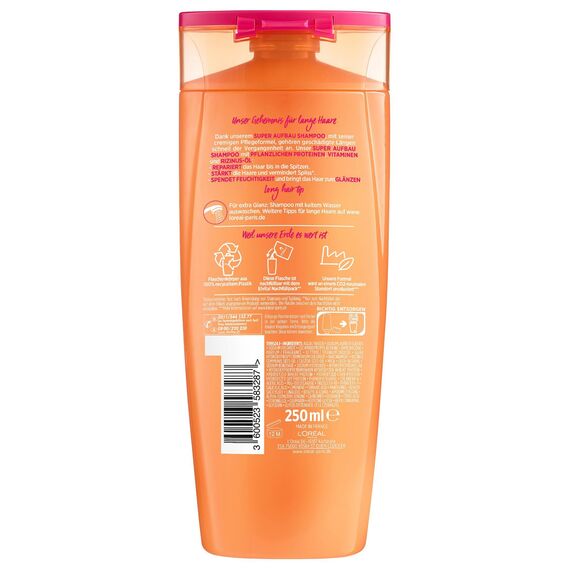 L'Oréal Paris Elvital Shampoo gegen Spliss, Für traumhaft langes Haar, Mit Rizinus-Öl, Vitaminen und pflanzlichen Proteinen, Dream Length Super Aufbau Haarshampoo, 1 x 250 ml