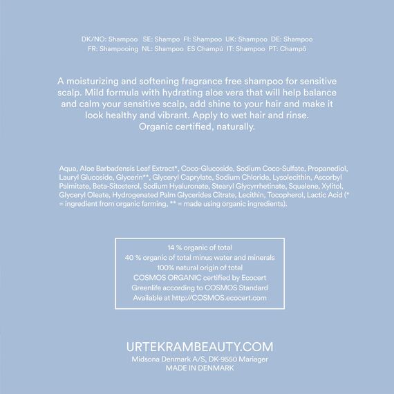 Urtekram Fragrance Free Shampoo – Zertifiziertes Bio-Shampoo Vegan, Parfümfrei für empfindliche Kopfhaut, Aloe Vera & Glycerin, sanfte Reinigung & Feuchtigkeit, 500 ml (1er Pack)