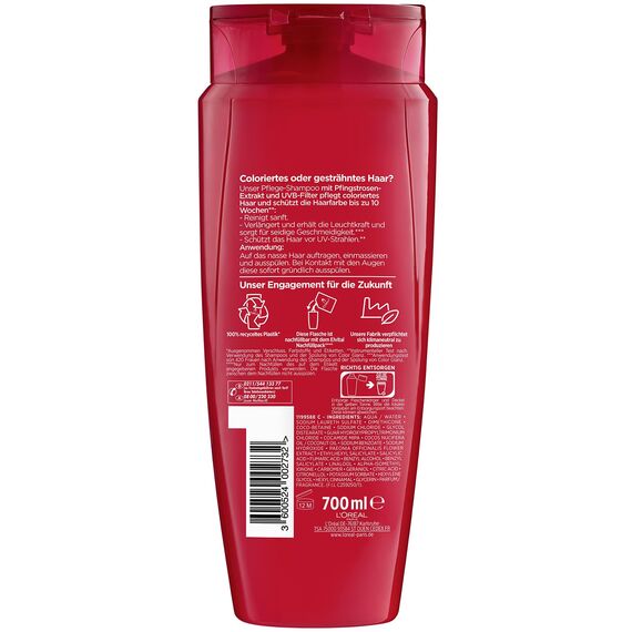 L'Oréal Paris Elvital Farbschutz Shampoo für coloriertes, getöntes oder gesträhntes Haar, Mit Pfingstrosen Extrakt und UVA-/UVB- Filter, Color Glanz Pflegeshampoo, 1 x 700ml