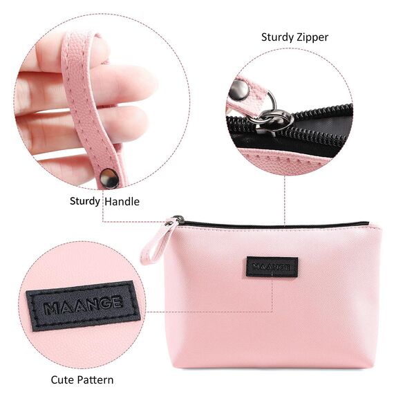 Kleine Kosmetiktasche MAANGE 2 Stück Kleine Reise Make up Tasche Tragbare Kosmetiktasche wasserdichte PU Leder Schminktasche mit Griff Vielseitige Reißverschlusstasche für Frauen (Rosa + Grün)