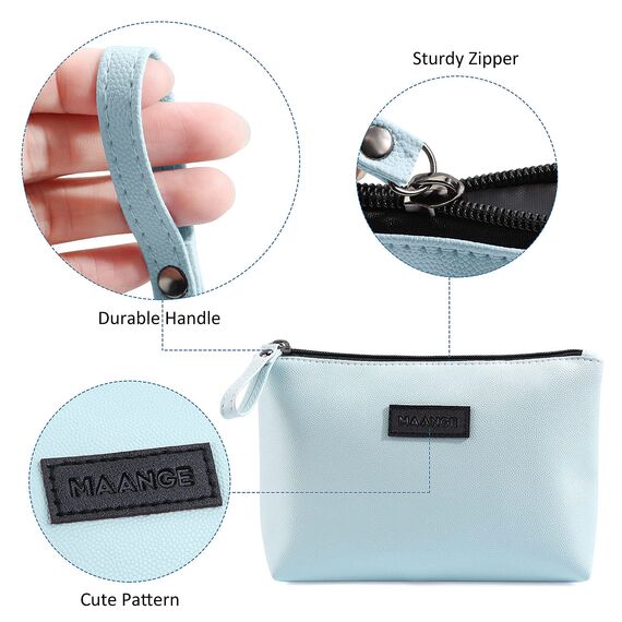 Kleine Schminktasche MAANGE 2 Pcs Reise Kosmetiktasche Tragbare Make up Tasche wasserdichte PU Leder Kosmetiktasche mit Griff Vielseitige für Frauen (Rosa + Blau)