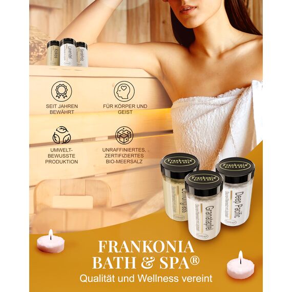 Frankonia BATH & SPA Sauna Salz Peeling Cranberry – 400 g Meersalz-Körperpeeling mit Jojobaöl & Vitamin E – Dusch- & Body Scrub für alle Hauttypen – Vegan & ohne Parabene – ohne Microplastik