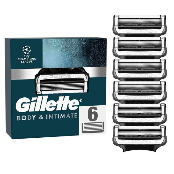 Gillette Intimate Rasierklingen für den Intimbereich, 6 Intimrasierer Ersatzklingen für Nassrasierer, mit Gleitstreifen für eine sanfte Anwendung, dermatologisch getestete Klingen für Rasierer