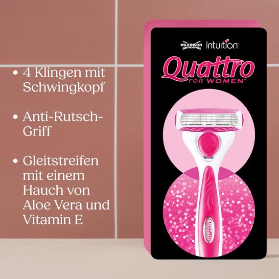 Wilkinson Sword - Quattro for Women Rasierer, 8 Ersatzklingen, 4 ultradünne Klingen für eine gründliche Rasur