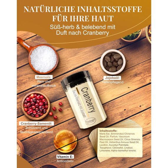 Frankonia BATH & SPA Sauna Salz Peeling Cranberry – 400 g Meersalz-Körperpeeling mit Jojobaöl & Vitamin E – Dusch- & Body Scrub für alle Hauttypen – Vegan & ohne Parabene – ohne Microplastik