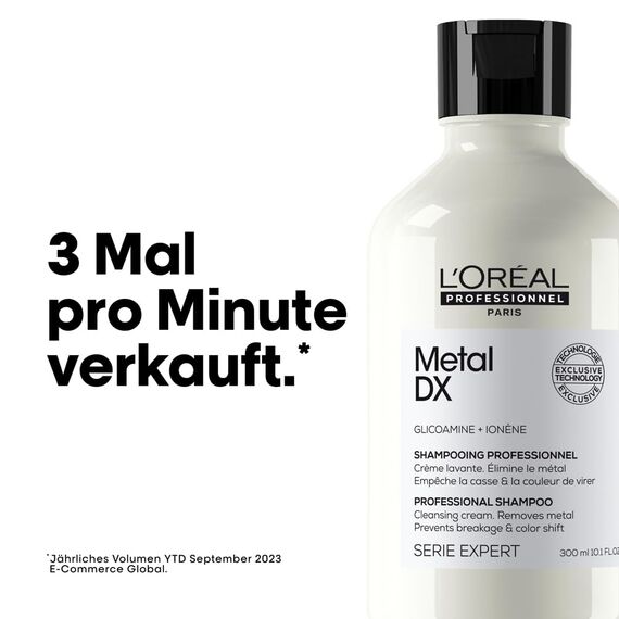 L'Oréal Professionnel Haarshampoo für alle Haartypen, Anti-Haarbruch, Pflege, Geschmeidigkeit, Feuchtigkeit & Glanz, mit Glicoamin, Serie Expert, Metal DX Shampoo, 300 ml