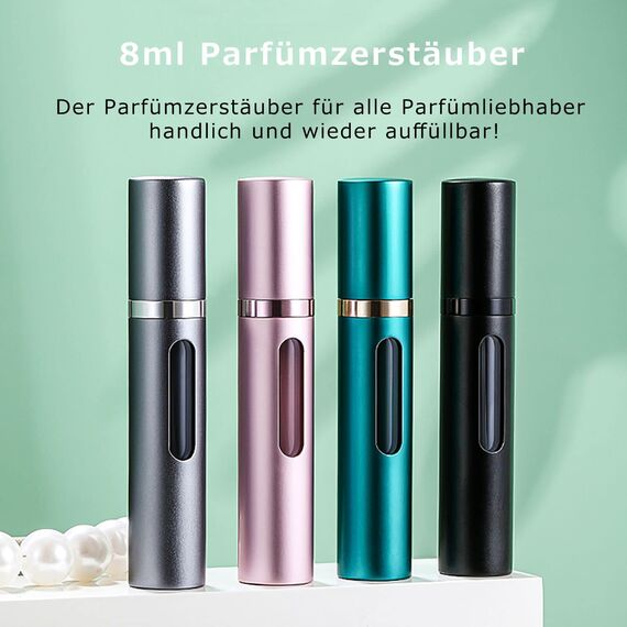 Travelofo Parfümzerstäuber Nachfüllbar, Leer Reise Parfüm Zerstäuber Mini Portable Sprühflasche mit Fenster für Unterwegs, 8ml (Schwarz & Rosa)