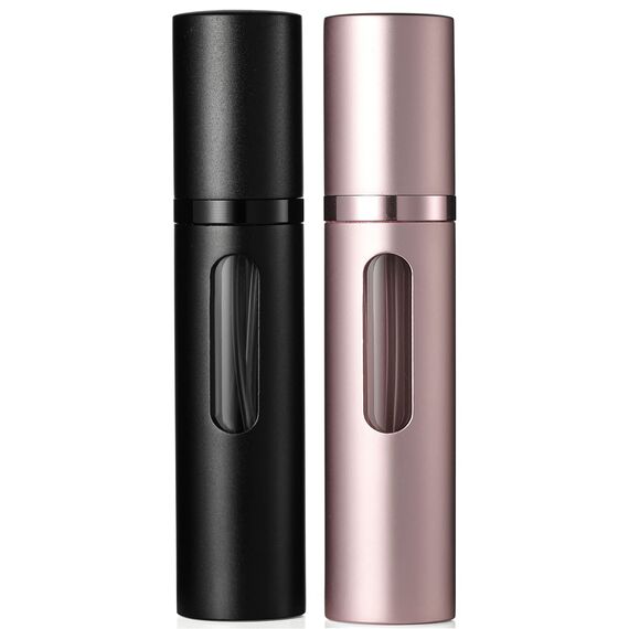 Travelofo Parfümzerstäuber Nachfüllbar, Leer Reise Parfüm Zerstäuber Mini Portable Sprühflasche mit Fenster für Unterwegs, 8ml (Schwarz & Rosa)