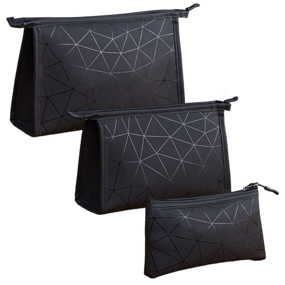 Kosmetiktasche mit Reißverschluss Leichte Kulturtasche Schminktasche wasserdichte Kulturbeutel Kosmetik Organizer Kosmetiktasche Klassische Reisekosmetiktasche für Flugreise, Badezimmer, 3 Stück