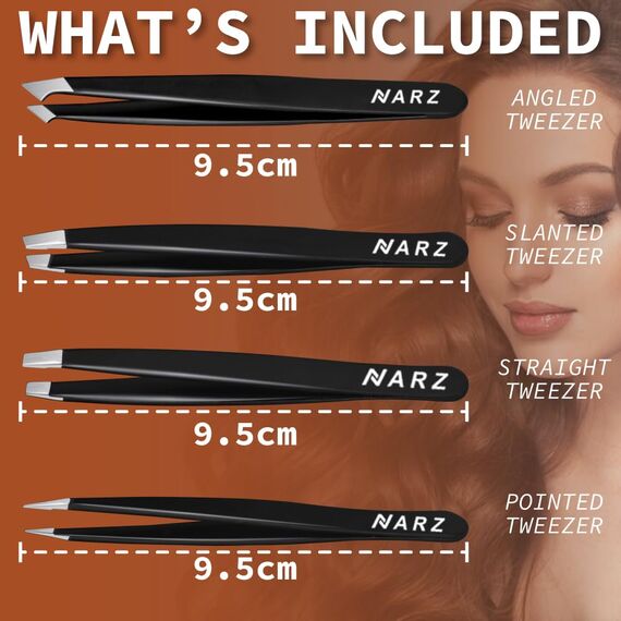 NARZ Pinzetten Professionelle Augenbrauen pinzette, 4-teiliges Edelstahl-Präzisionspinzettenset für Augenbrauenpinzette für die Gesichtshaare, zum Frauen und Männ Zupfen von Augenbrauen,
