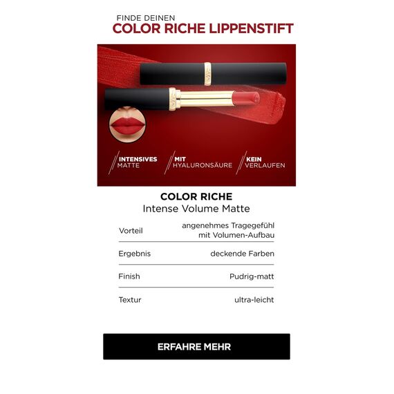 L'Oréal Paris Lippenstift für ein pudrig mattes Finish und 16 Stunden Halt, Color Riche Intense Volume Matte, Farbe: 633 Le Rosy Confident, 1.8 g