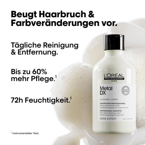 L'Oréal Professionnel Haarshampoo für alle Haartypen, Anti-Haarbruch, Pflege, Geschmeidigkeit, Feuchtigkeit & Glanz, mit Glicoamin, Serie Expert, Metal DX Shampoo, 300 ml