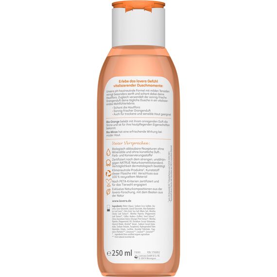 lavera Pflegedusche Vitalisierend - Bio-Orange & Bio-Minze - Naturkosmetik - vegan - Duschgel - pH-hautneutral - reinigt besonders sanft - 1 x 250 ml