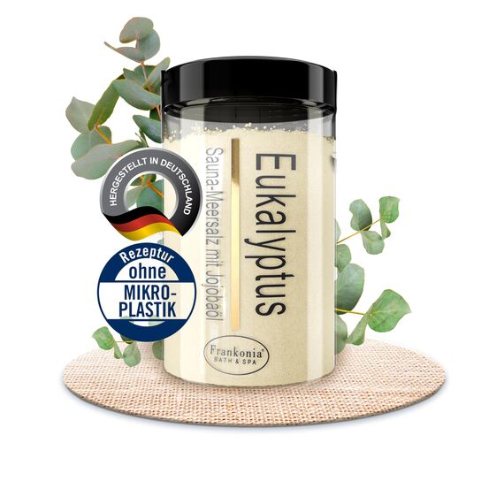 Frankonia BATH & SPA Sauna Salz Peeling Eukalyptus – 400 g Meersalz-Körperpeeling mit Jojobaöl & Vitamin E – Dusch- & Body Scrub für alle Hauttypen – Vegan & ohne Parabene – ohne Microplastik