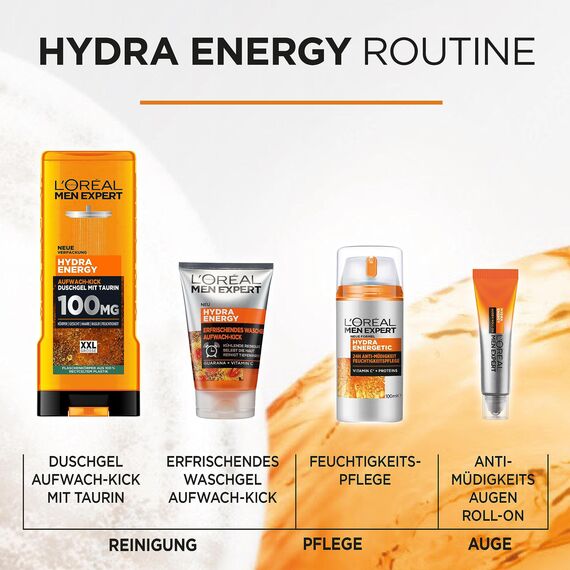 L'Oréal Paris Men Expert XXL Duschgel und Shampoo für Männer, Zur Reinigung von Körper, Haar und Gesicht, Herren Duschbad mit Taurin, Hydra Energy, 1 x 400 ml