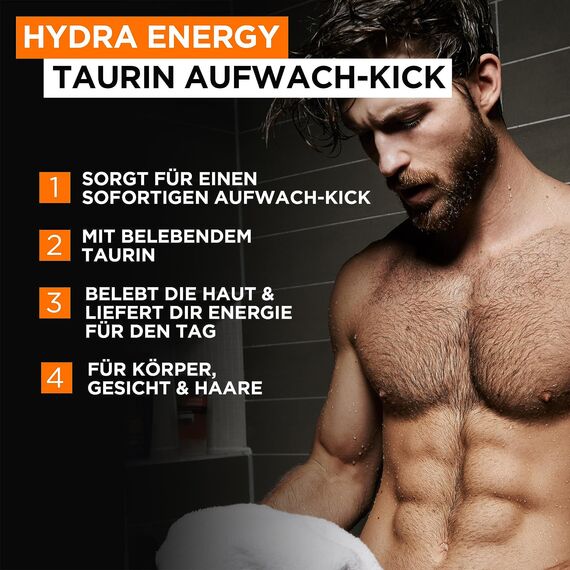 L'Oréal Paris Men Expert XXL Duschgel und Shampoo für Männer, Zur Reinigung von Körper, Haar und Gesicht, Herren Duschbad mit Taurin, Hydra Energy, 1 x 400 ml