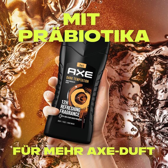 Axe 3-in-1 Duschgel & Shampoo Dark Temptation XL für langanhaltende Frische und Duft dermatologisch getestet 400 ml 4 Stück