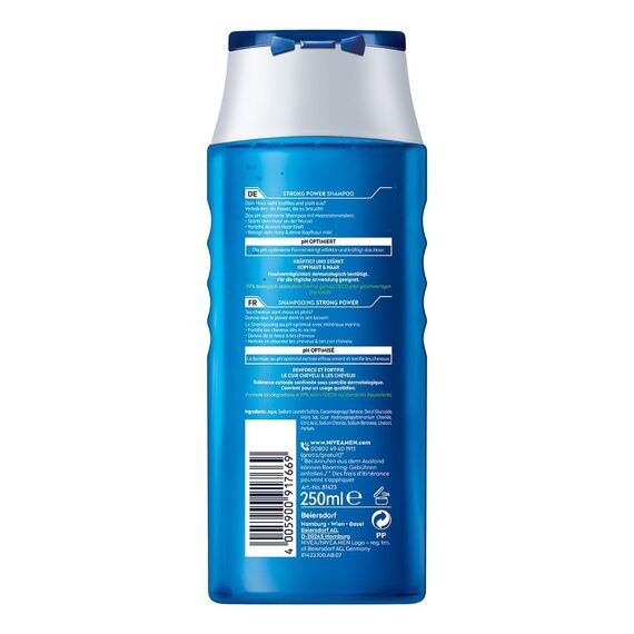 NIVEA MEN Strong Power Shampoo, kräftigendes Haarshampoo ohne Silikone und Mikroplastik, Männer Shampoo mit Meeresmineralien und pH-optimierter Formel (250 ml)