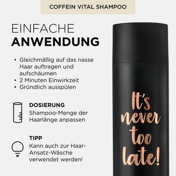 ALCINA It's never too late Coffein Vital Shampoo, 1 x 250 ml - Coffein Shampoo für dünner werdendes Haar - stärkt das Haarwachstum bei Neigung zu Haarausfall