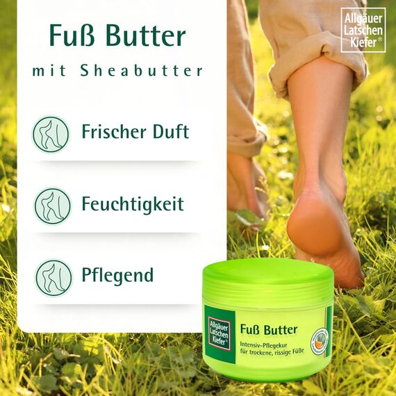 Allgäuer Latschenkiefer Fußbutter 200 ml, Intensivpflege mit Shea Butter, für sehr trockene Füße, original Allgäuer Latschenkiefer