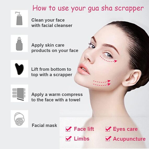 Gua Sha steine gesichts Jade Natur-Stein Herzform Kratz-Massage Tool für Gesicht, Augen, Hals zur Hautpflege, Schönheit und Entspannung der Körpermuskulatur (Schwarz 2 Pcs)