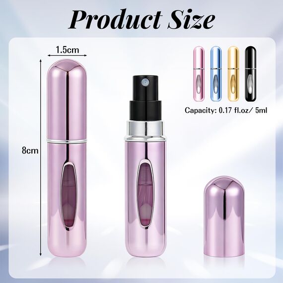 Leikedun 4 Stück 5ml Parfümzerstäuber Nachfüllbar Leer Reise Parfüm Zerstäuber, Mini Portable Sprühflasche mit Fenster für für Handtasche, Reisen, Ferien, Flugreisen (4pc 5ml)