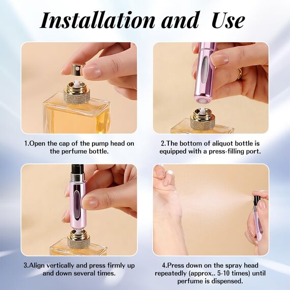 Leikedun 4 Stück 5ml Parfümzerstäuber Nachfüllbar Leer Reise Parfüm Zerstäuber, Mini Portable Sprühflasche mit Fenster für für Handtasche, Reisen, Ferien, Flugreisen (4pc 5ml)