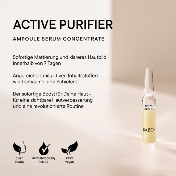 BABOR Active Purifier, Serum Ampullen für das Gesicht, Mit Teebaumöl für reduzierte Unreinheiten, Vegane Formel, Ampoule Concentrates, 7 x 2 ml