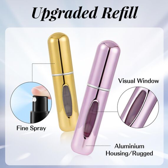 Leikedun 4 Stück 5ml Parfümzerstäuber Nachfüllbar Leer Reise Parfüm Zerstäuber, Mini Portable Sprühflasche mit Fenster für für Handtasche, Reisen, Ferien, Flugreisen (4pc 5ml)