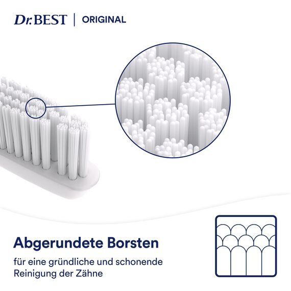 Dr.BEST Original Zahnbürste, Mittel, Vorteilspack, für die tägliche Reinigung mit bewährtem Dr.BEST Flachschnitt. Flexzone und abgerundete Borsten für eine gründliche und schonende Pflege.