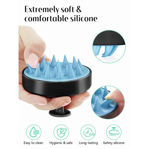 HEETA Kopfhaut Massagebürste, Tiefenreinigende Kopfmassage Bürste für Nass & Trockenhaar, Massagebürste Haare mit Weichem Silikonkopf für Peeling und Kopfmassage, Schwarz & Blau