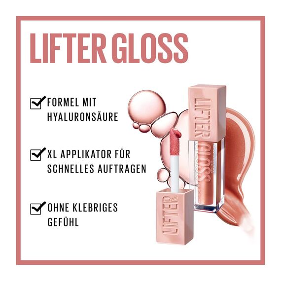Maybelline New York Glänzender Lipgloss für voller wirkende Lippen, Feuchtigkeitsspendend, Mit Hyaluronsäure, Lifter Gloss, Farbe: Nr. 20 Sun (Nude), 1 x 5,4 ml