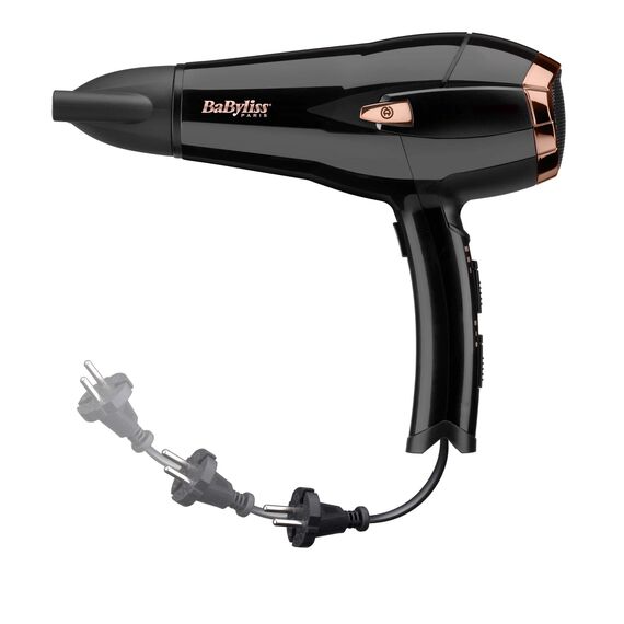 Babyliss Cordkeeper 2000 Ionic-Haartrockner D373E, einzigartige Kabeleinzugsfunktion Im Griff, 2000 Watt schwarz & Super Smooth 235 Glätteisen mit Ionen-Technologie 140°C - 235°C ST393E