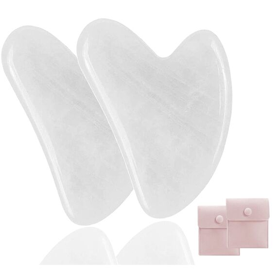 Gua Sha steine gesichts Jade Natur-Stein Herzform Kratz-Massage Tool für Gesicht, Augen, Hals zur Hautpflege, Schönheit und Entspannung der Körpermuskulatur (Weiß 2 Pcs)
