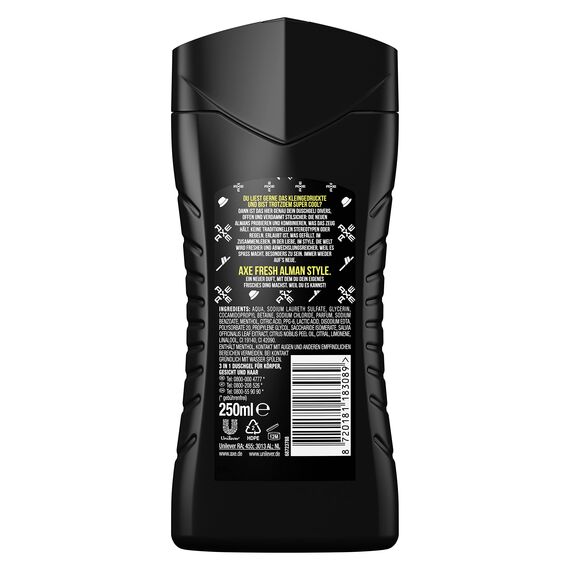Axe 3-in-1 Duschgel & Shampoo Fresh Alman Style für langanhaltende Frische und Duft Limited Edition 250 ml, 1 Stück