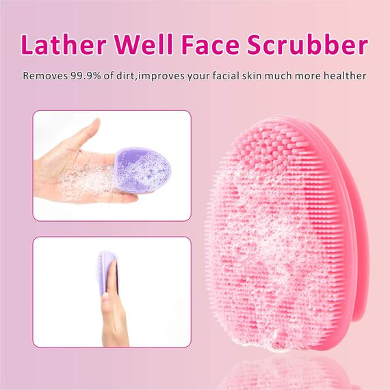 HieerBus Silikon Gesichtsreiniger, Manuelle Peeling Bürste, Handheld Gesichtsreinigungsbürste für Frauen Männer Entfernen Poren Reinigung Massage (pink+lila)