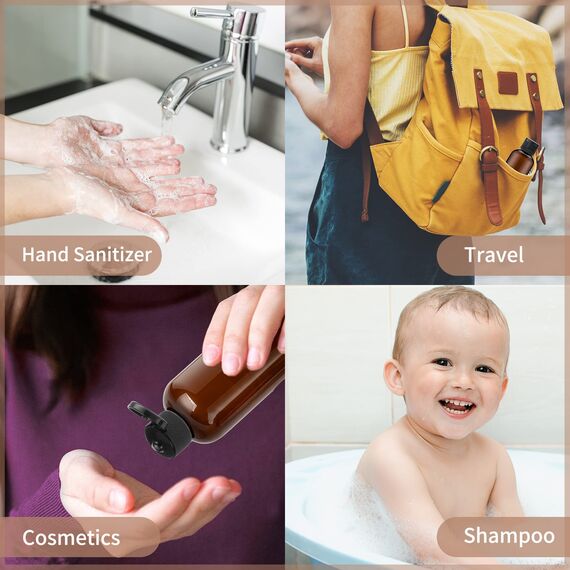 Toureal Shampoo Flaschen zum Befüllen 100ml - Reise Flasche aus Kunststoff Set Geeignet für Flugzeuge - Travel Size Shampoo Bottles for Toiletry - Kleine Reiseflaschen für Kosmetik 5 Stück Braun