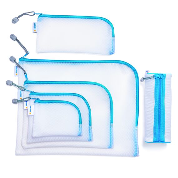 HERMA Dokumententasche A6 mit Reißverschluss, kleine wasserdichte Reißverschlusstasche, verschließbare Dokumentenmappe aus Kunstoff mit Zipper, halb-transparent, 19 x 14 cm, blau
