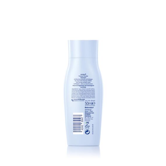 NIVEA Volume Wonder Kräftigendes Shampoo, Volumen Shampoo mit Kollagen und natürlichem Bambus-Extrakt, silikonfreies Haarshampoo für sichtbares Volumen und strahlenden Glanz (50 ml)