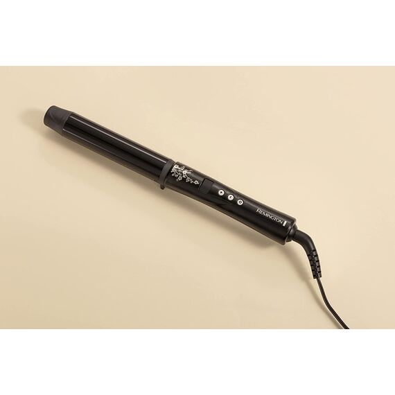 Remington Lockenstab große Locken [32mm] Pearl Digital (Keramikbeschichtung mit echten Perlen) LCD-Display 130-210°C, inkl. Hitzehandschuh, sanfte Wellen feines bis kräftiges Haar, Schwarz, CI9533