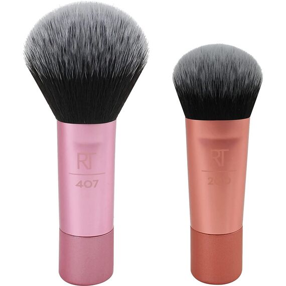Real Techniques Mini Brush Foundation und Rouge-Duo, Reisegröße, für loses Rouge und flüssige Grundierung, 2-teiliges Set