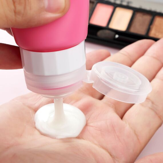 Gemice Silikon Reiseflaschen 90ml Set, 4 Stück auslaufsichere Reise Container und Reise Toilettenartikel Set, FDA zugelassene nachfüllbare Flüssigkeitsbehälter für Shampoo Creme Spülung Körperpflege