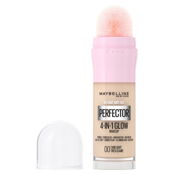 Maybelline New York 4-in-1 Make Up mit Concealer, BB Cream, Highlighter und Primer, für einen perfekten Teint, Foundation mit leichter Deckkraft, Instant Perfector Glow, Nr. 00 Fair Light, 20 ml