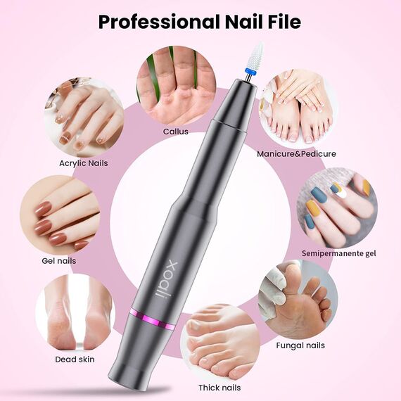 Xoali Nagelfräser 25000u/Min, 12 In 1 Professionell Elektrische Nagelfräser für Gelnägel, Verstellbare Geschwindigkei Pediküre Maniküre Set für Nagelhaut Shellac Acrylgel und Semipermanentes Gel(grau)