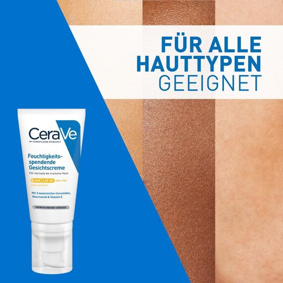 CeraVe Feuchtigkeitscreme für das Gesicht mit LSF 50, Creme für trockene bis sehr trockene Haut, Tagescreme mit Hyaluron und 3 essenziellen Ceramiden, 52 ml