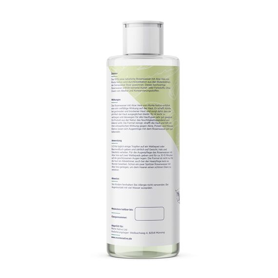 Rosenwasser Gesichtswasser mit Aloe Vera 2x200ml Monte Nativo (400ml) - Rose water for face 100% Natürliche Gesichtspflege - Gesichtstoner - Gesichtsreinigung - Porenreiniger Gesicht - Anti Pickel